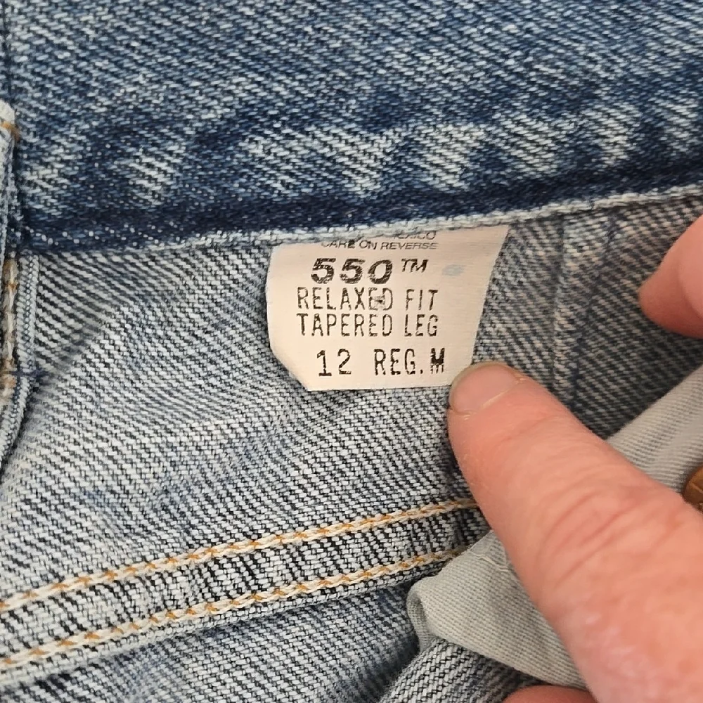 Levi's 550 Relaxed Blue Denim Painted Yellow Banana Design Tapered Leg Jeans - Picture 11 of 15